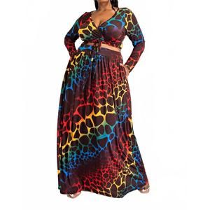 NEW THE CURVE LA plus size long sleeve surplice wrap top and maxi skirt set in b
